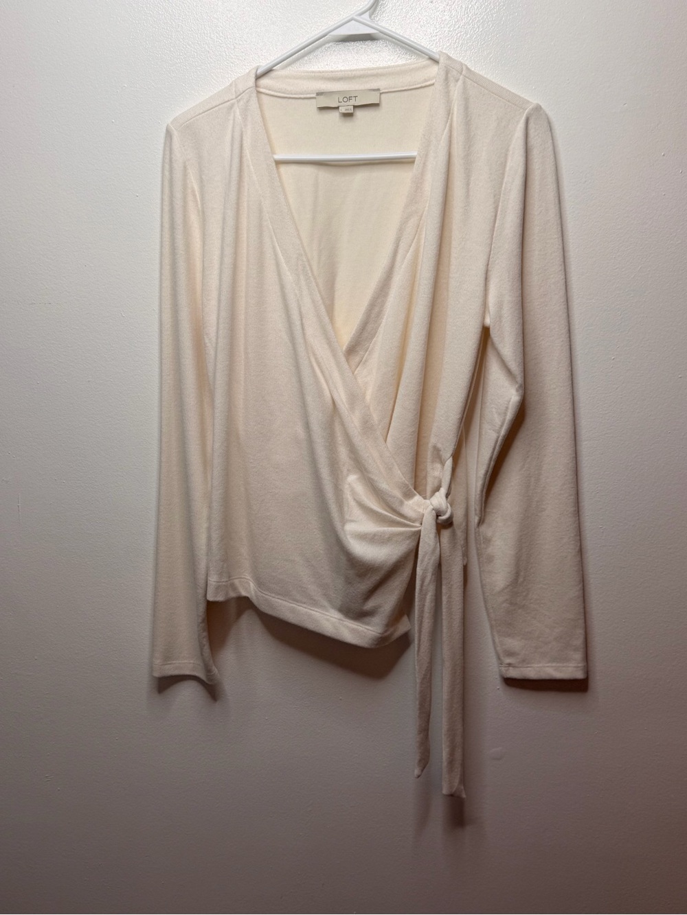 LOFT Cream Wrap Knit Top with Side Tie